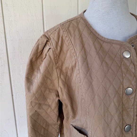 NWT Ophelia Roe Tan Quilted Cropped Cotton Jacket Sz 1X Fits L Snap Front - Picture 2 of 5